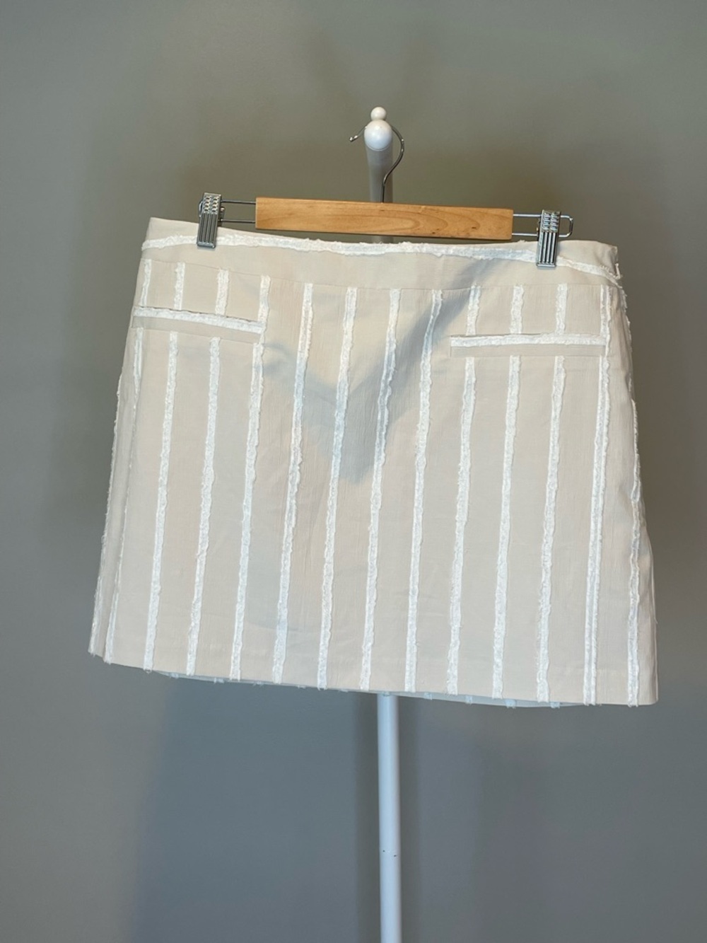 Topshop Beige Mini Skirt with Cream Stripes - Size 12